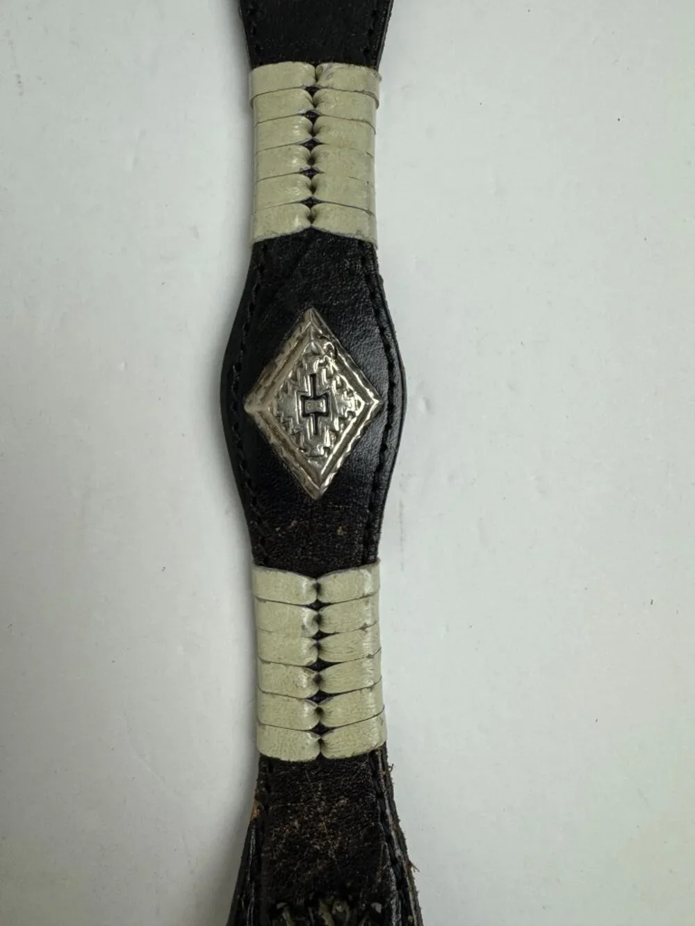 El Vaquero Genuine Leather Western Belt Sz 38 Black Tooled Mexico Silver Conchos